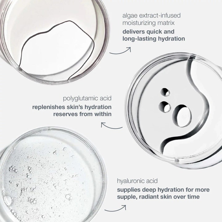Dermalogica Circular Hydration Serum 10 ml fuktserum viser tekstur i petriskåler med hyaluronsyre og polyglutaminsyre.