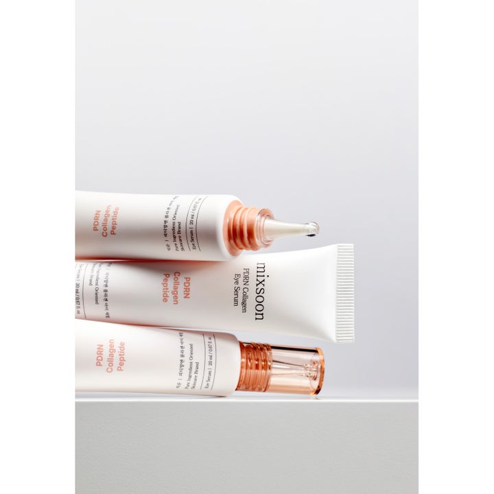 Mixsoon PDRN Collagen Eye Serum 20 ml fuktighetsgivende øyekrem i hvite tuber med en klar dråpe på applikatoren