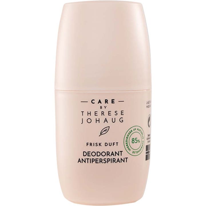 Care By Therese Johaug Deodorant Antiperspirant gir en frisk duft i en stilren lys rosa hylse med sort tekst.