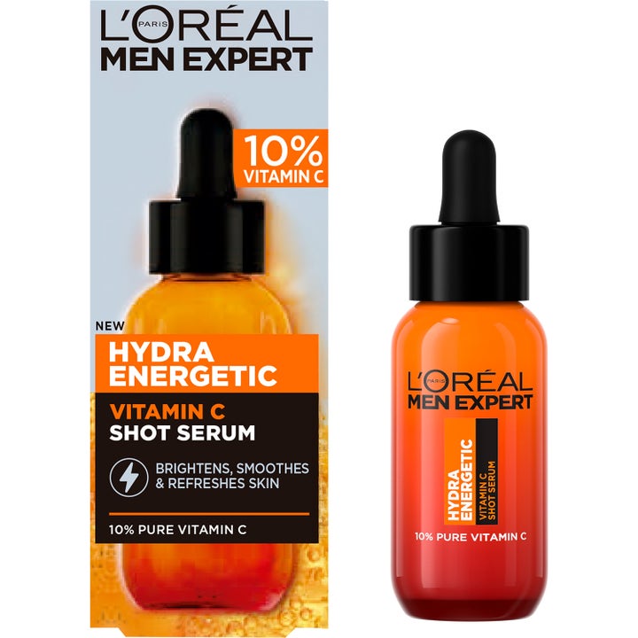 L'Oréal Paris Men Expert Hydra Energetic Vitamin C Serum 30 ml i oransje glassflaske og eske