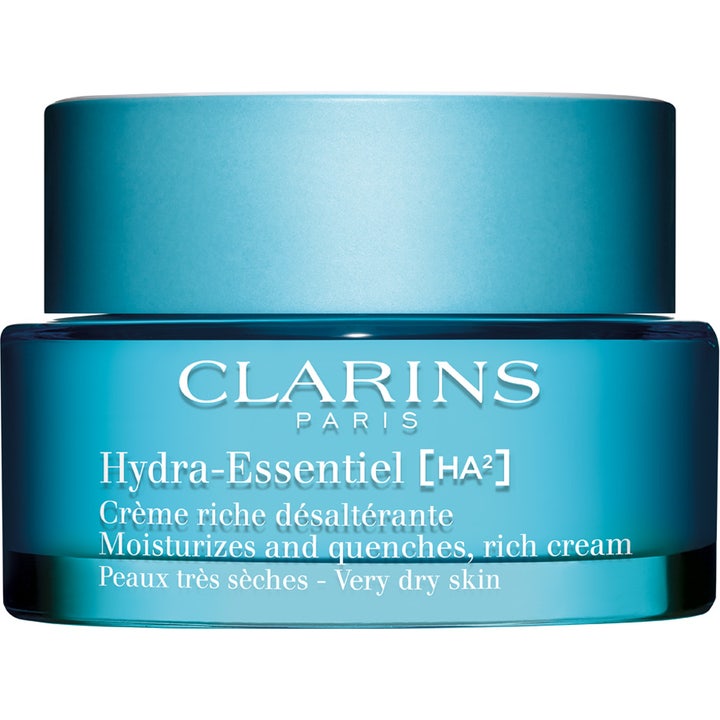 Clarins Hydra-Essentiel [HA²] Rich Cream 50ml fuktighetskrem for tørr hud i blå glasskrukke med matt blått lokk
