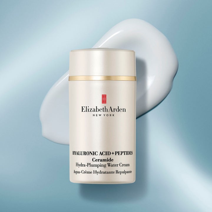 Elizabeth Arden Ceramide Hyaluronic Acid + Peptides Water Cream 50 ml fuktighetskrem i gullflaske med lyseblå krem bak