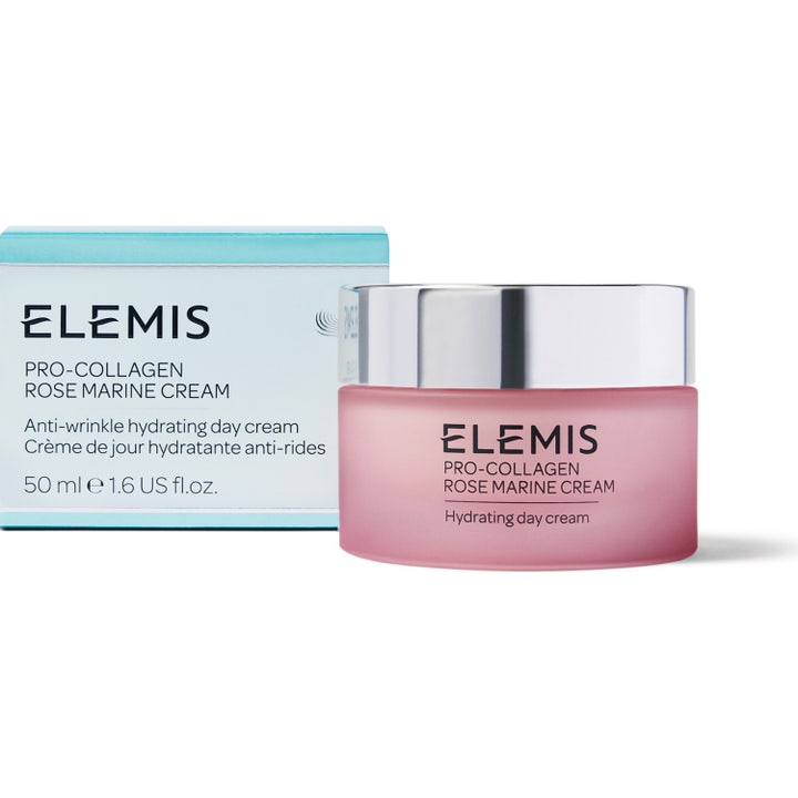 Elemis Pro-Collagen Rose Marine Cream 50 ml anti-rynke dagkrem i rosa frostet krukke med sølvlokk og eske