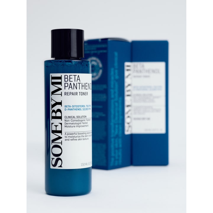 Some By Mi Beta Panthenol Repair Toner 150 ml reparerende toner i blå flaske med sort kork og eske bak