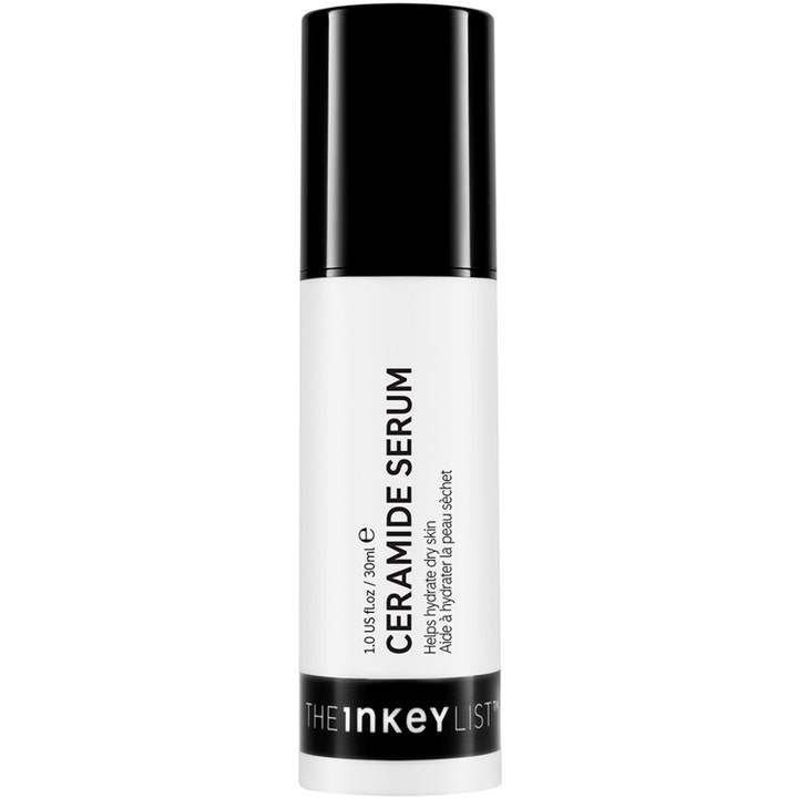 The Inkey List Ceramide Serum 30ml fuktighetsgivende ansiktsserum i hvit sylindrisk pumpeflaske med svart lokk