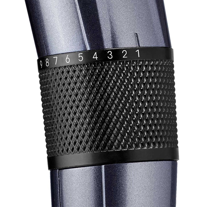 BaByliss Titanium 1 stk skjeggetrimmer med svart teksturert justeringshjul og hvite tall fra 1 til 9.