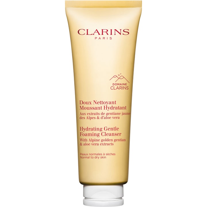 Clarins Hydrating Gentle Foaming Cleanser fuktighetsgivende ansiktsrens med aloe vera i gul tube med hvit kork
