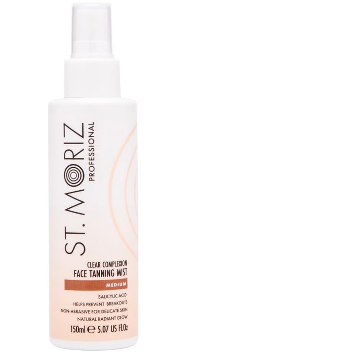 St. Moriz Professional Clear Complexion Face Tanning Mist 150ml selvbruning i hvit sprayflaske med oransje detaljer