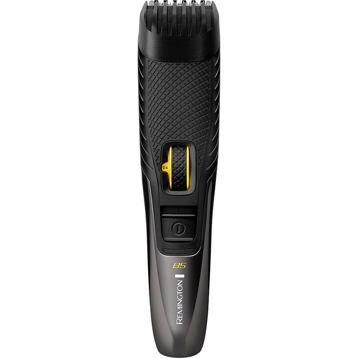 Remington Style Series B5 skjeggtrimmer gir presisjonsstyling i et sort og grått design med gult justeringshjul.