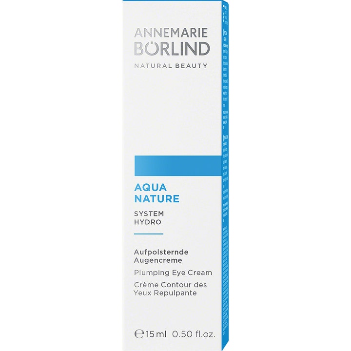 Annemarie Börlind Aquanature Plumping Eye Cream 15 ml fuktighetsgivende øyekrem i hvit og blå eske