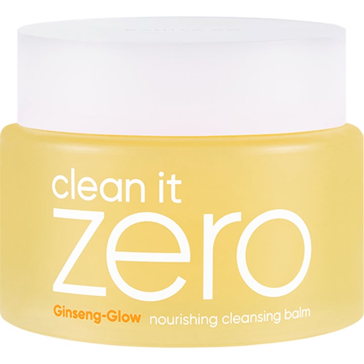 Banila Co Clean It Zero Ginseng-Glow nærende rensebalsam som gir glød i en gul frostet krukke med hvitt lokk