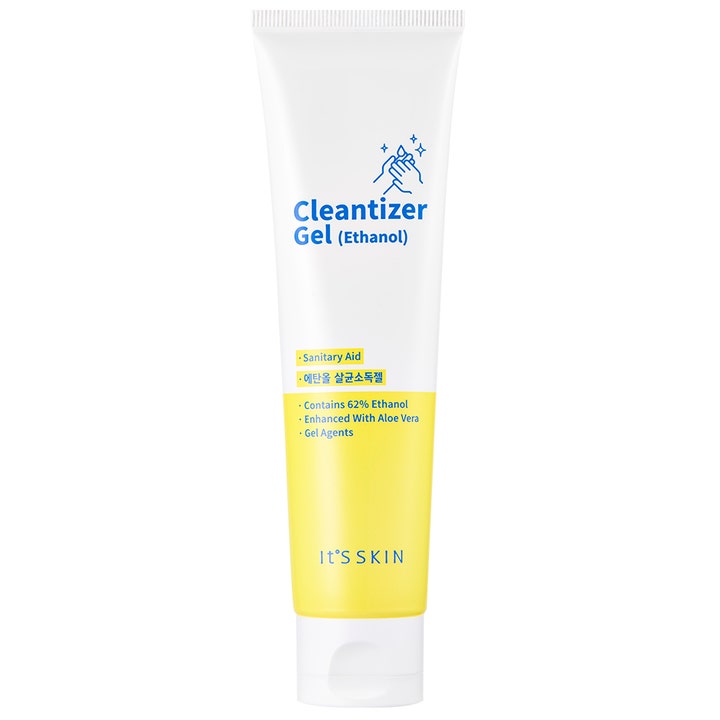It'S SKIN Cleantizer Gel Ethanol desinfiserende håndgel med aloe vera i hvit og gul tube med hvitt lokk