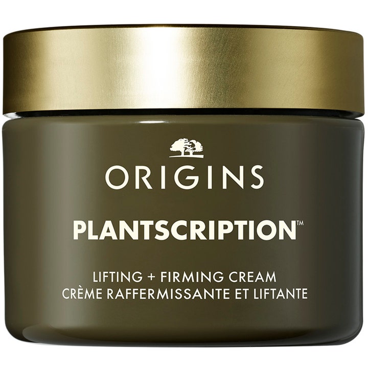 Origins Plantscription Lifting + Firming Cream 50ml oppstrammende ansiktskrem i mørkegrønn krukke med gullokk