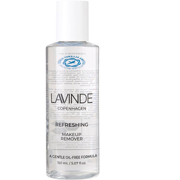 Lavinde Copenhagen Refreshing Makeup Remover 150 ml oljefri sminkefjerner i gjennomsiktig flaske med hvit kork