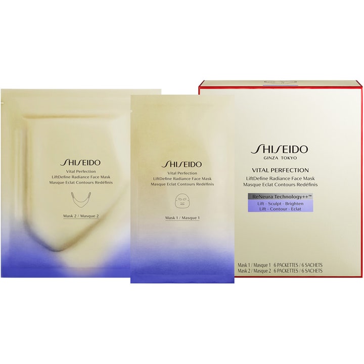 Shiseido Vital Perfection Liftdefine Radiance Face Mask i gull og lilla emballasje gir ansiktet et løft