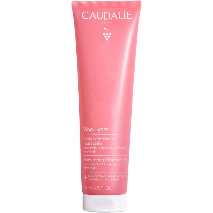 Caudalie VinoHydra 150 ml fuktighetsgivende ansiktsrens med hyaluronsyre i en rosa tube med hvitt lokk