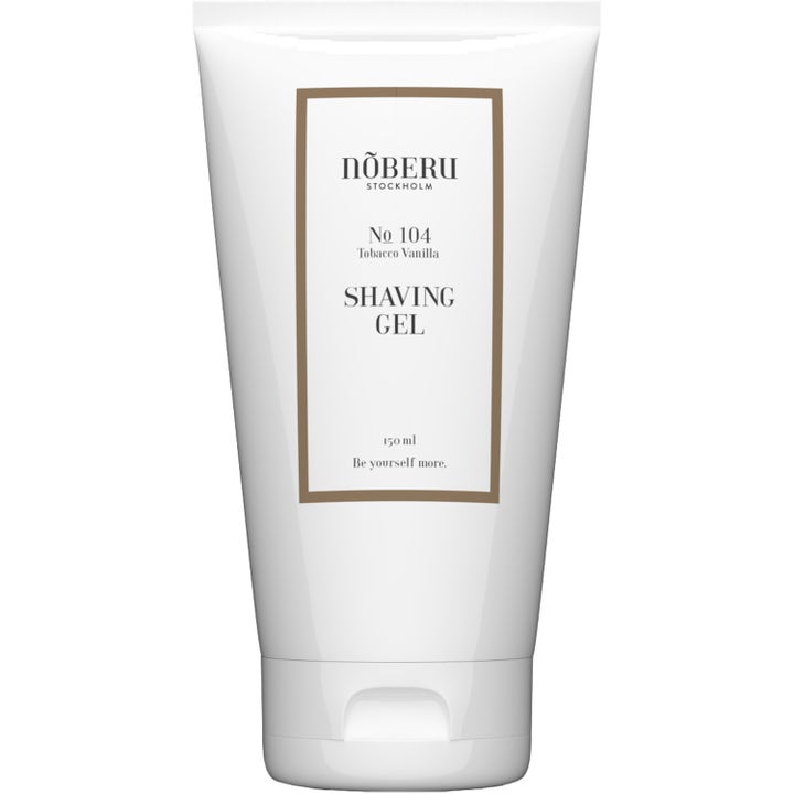 Nõberu No 104 Tobacco Vanilla Shaving Gel 150 ml gir en glatt barbering i hvit tube med brun ramme.