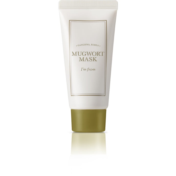 I'm from Mugwort Mask 30ml beroligende ansiktsmaske i hvit tube med olivengrønn kork som lindrer huden