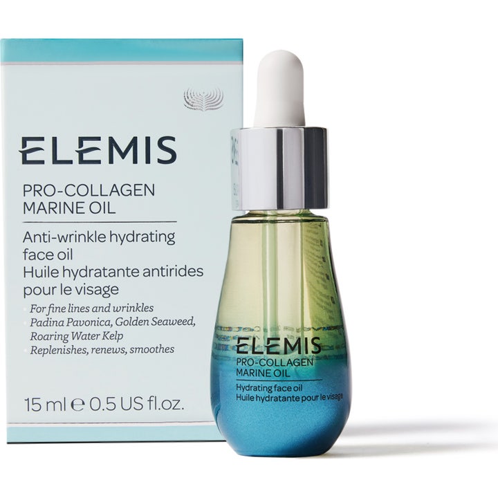 Elemis Pro-Collagen Marine Oil 15 ml fuktgivende ansiktsolje i blå tonet glassflaske med pipette