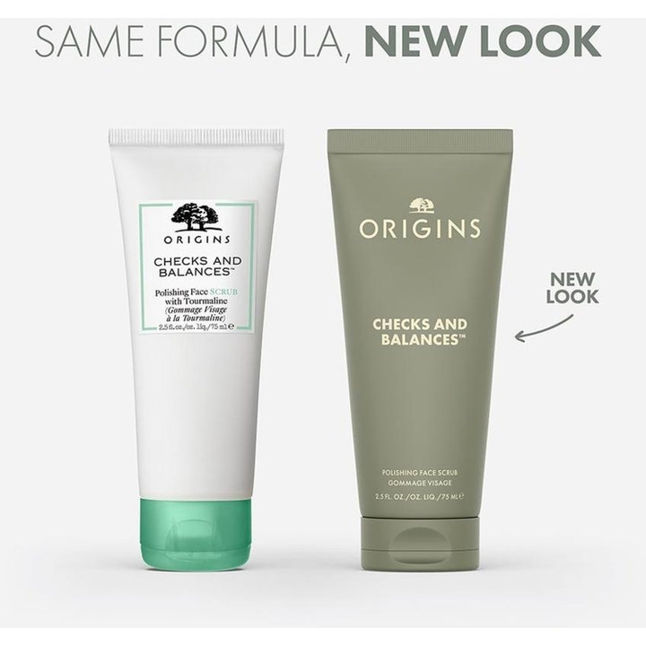 Origins Checks and Balances Polishing Face Scrub 75 ml eksfolierende peeling i ny olivengrønn forpakning