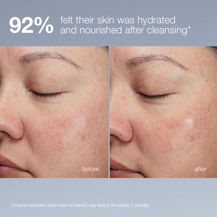 Dermalogica Magnetic Afterglow Cleanser 150 ml ansiktsrengjøring før og etter resultat som viser hydrert hud