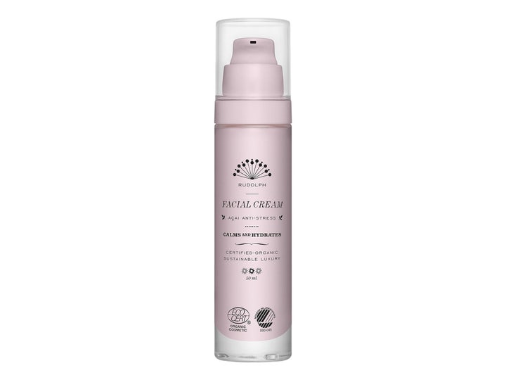 Rudolph Care Açai Anti-Stress Facial Cream 50 ml beroligende ansiktskrem i lilla pumpeflaske med klar kork