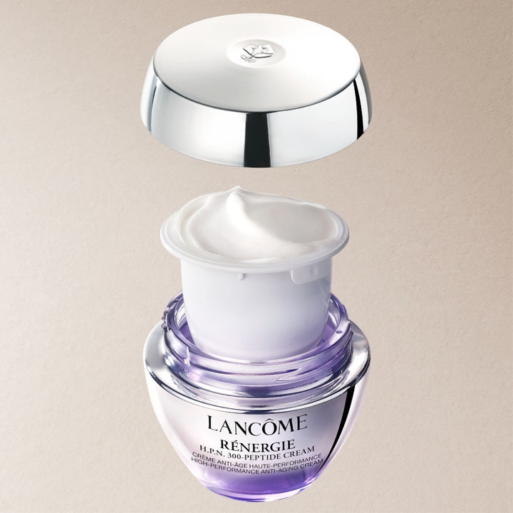 Lancôme Rénergie H.P.N. 300-Peptide Cream 50 ml refill i lilla glasskrukke med hvit kremtekstur og sølvlokk