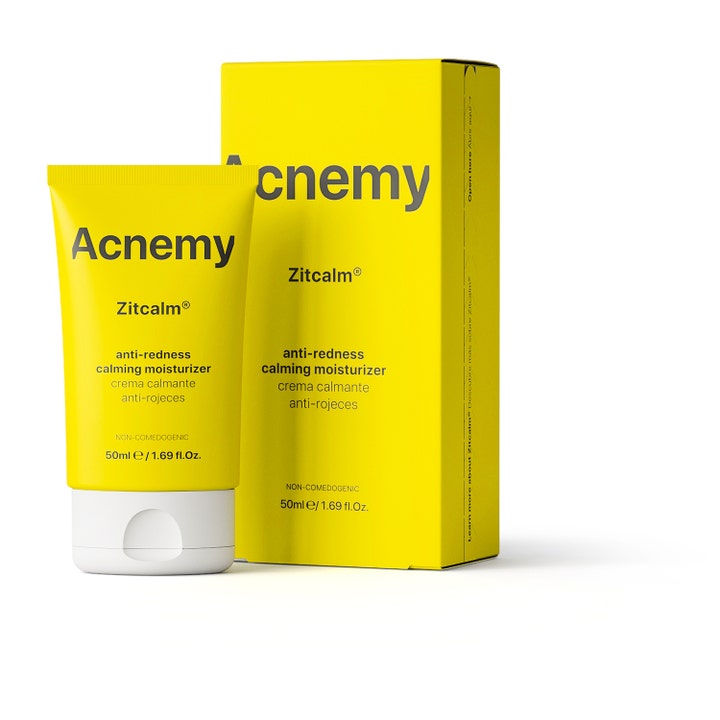 Niche Beauty Lab Acnemy Zitcalm 50 ml beroligende ansiktskrem i gul tube og eske som demper rødhet.