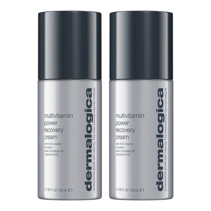 Dermalogica Multivitamin Power Recovery Cream 50 ml gjenopprettende ansiktskrem i to grå flasker med mørke korker
