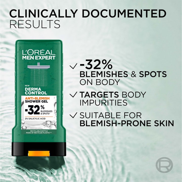 L’Oréal Paris Men Expert Derma Control 300 ml dusjsåpe motvirker urenheter vist med klinisk dokumenterte resultater.