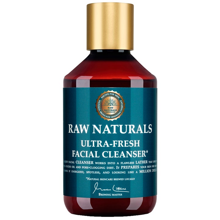 Raw Naturals Ultra-Fresh Facial Cleanser 300 ml ansiktsvask i mørk flaske med gullfarget kork