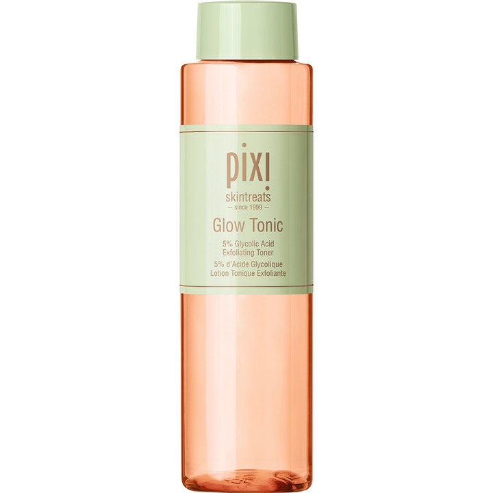 Pixi Glow Tonic 250 ml eksfolierende ansiktstoner med glykolsyre i oransje flaske med lysegrønn kork