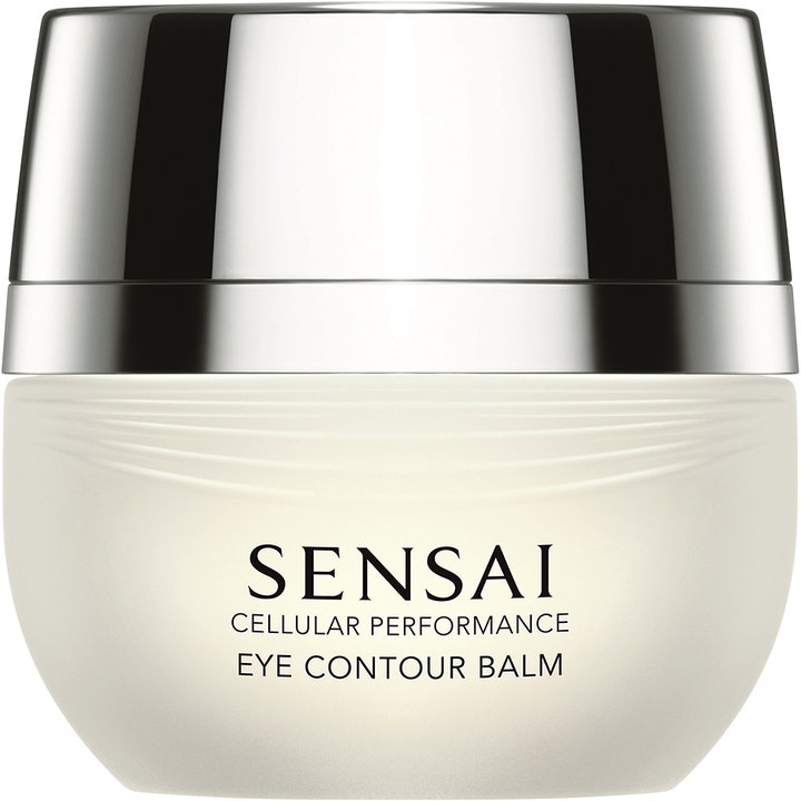 Sensai Cellular Performance Eye Contour Balm 15 ml pleiende øyebalm i en hvit frostet krukke med skinnende sølvlokk