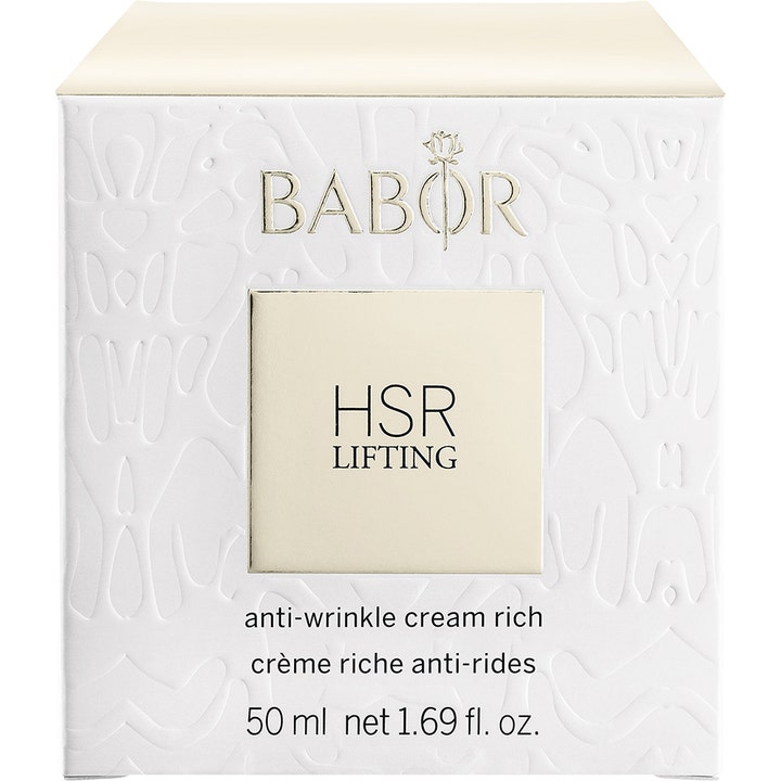 Babor HSR Lifting Cream Rich 50 ml anti-rynke ansiktskrem i hvit eske med preget mønster og gulldetaljer.