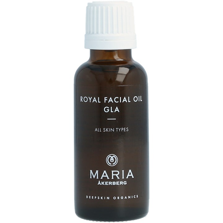 Maria Åkerberg Royal Facial Oil GLA 30 ml nærende ansiktsolje i mørkebrun glassflaske med hvit skrukork