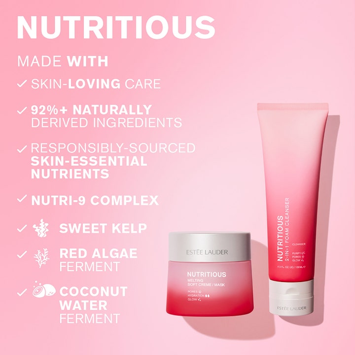 Estée Lauder Nutritious Melting Soft Cream And Mask 50 ml ansiktsmaske i rosa krukke med Sweet Kelp og Red Algae.