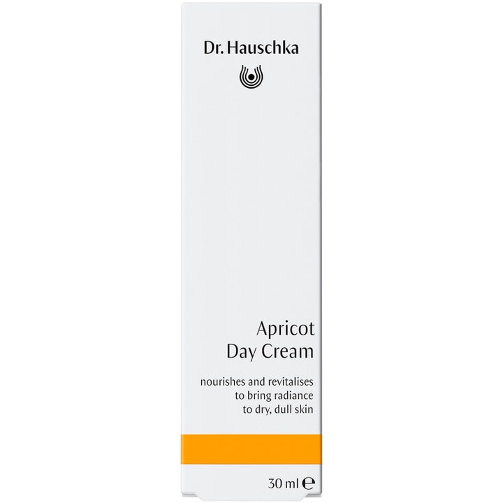 Dr. Hauschka Apricot Day Cream 30 ml ansiktskrem i hvit eske som pleier og gir glød til tørr hud