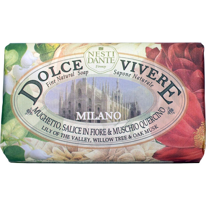 Nesti Dante Dolce Vivere Milano 250g fast såpe med duft av liljekonvall og dekorativt motiv av katedralen i Milano