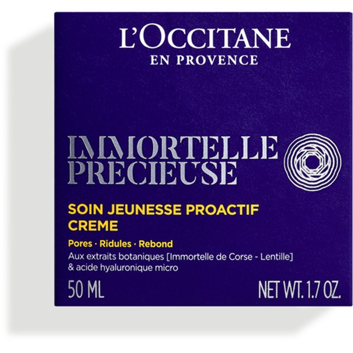 L'Occitane en Provence Immortelle Precious Cream 50 ml proaktiv dagkrem i lilla eske som reduserer porer og linjer.
