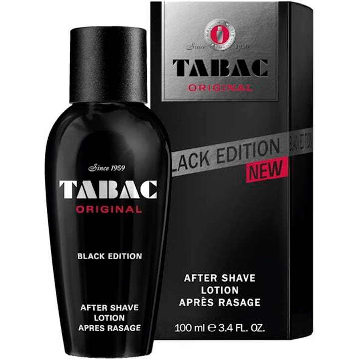 Tabac Original Black Edition 100 ml after shave lotion gir pleie etter barbering i stilren svart glassflaske