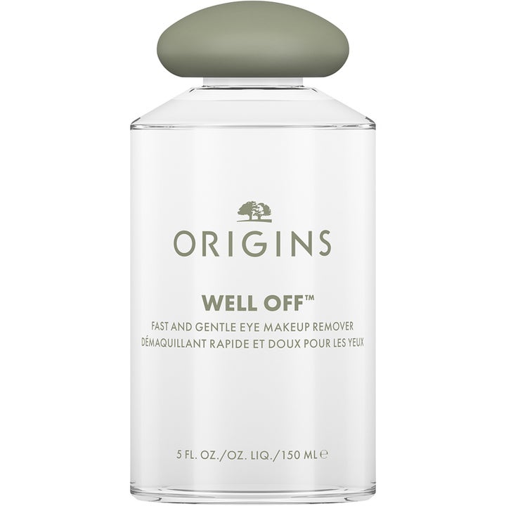 Origins Well Off Eye Makeup Remover 150 ml fjerner øyesminke skånsomt i turkis flaske med hvit skrukork