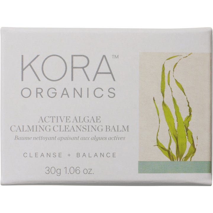 KORA Organics Active Algae Melting Cleansing Balm 30 g beroligende ansiktsrens i hvit eske med grønn algeillustrasjon.