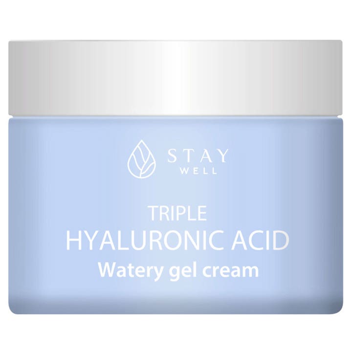 Stay Well Triple Hyaluronic Acid Watery Gel Cream 50 ml fuktighetsgivende ansiktskrem i lyseblå krukke med hvitt lokk