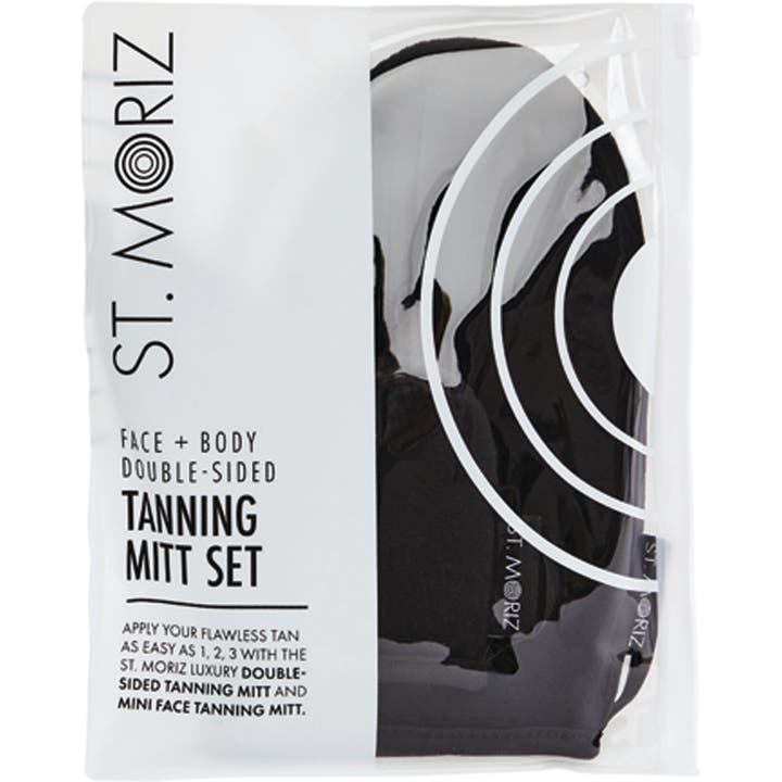 St Moriz Tanning Mitt Set 2 stk applikatorer for brun uten sol i hvit og gjennomsiktig plastemballasje