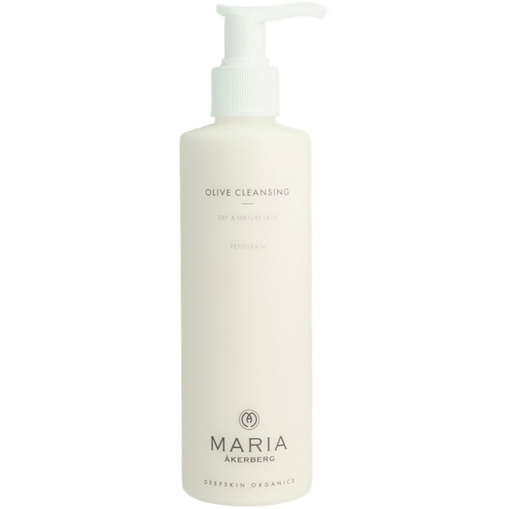Maria Åkerberg Olive Cleansing 250 ml rensende ansiktskrem for tørr hud i hvit plastflaske med pumpe