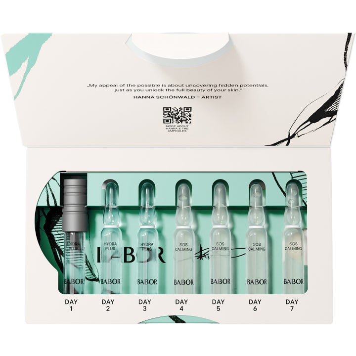 Babor Hydra Sensitive 14 ml serum i hvit eske med glassampuller merket Hydra Plus og SOS Calming