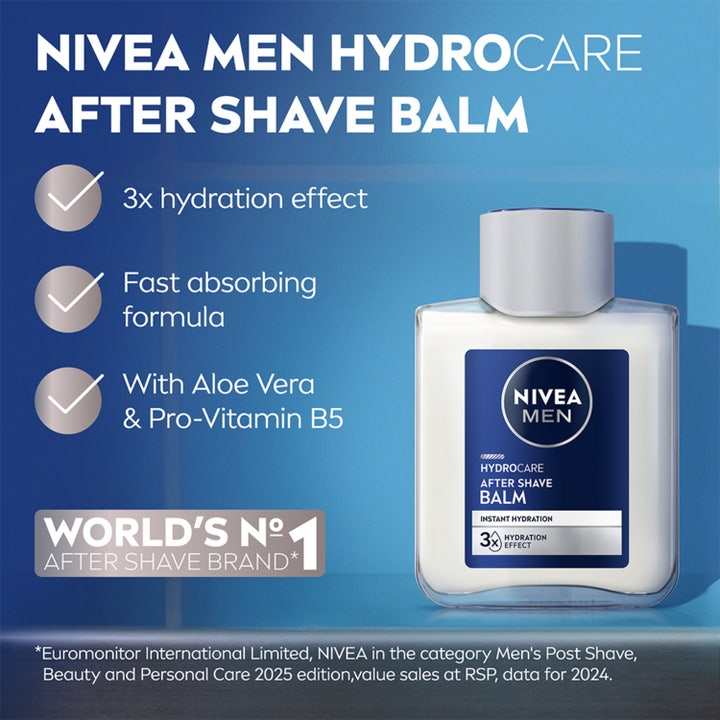 NIVEA Protect & Care After Shave Balm 100 ml fuktighetsgivende balsam med Aloe Vera og 3x hydration effect i glassflaske.