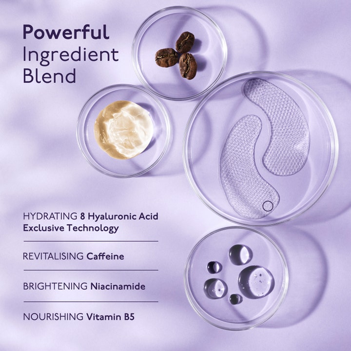By Terry Hyaluronic Global Eye Patch 5 stk fuktighetsgivende øyelapper med koffein og hyaluronsyre i glasskåler.