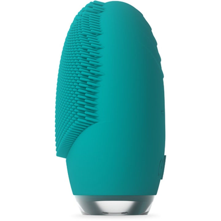 FOREO LUNA 4 go Evergreen 1 stk dyprensende ansiktsbørste i grønn silikon vist i profil med myke nupper.