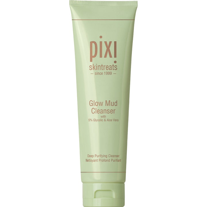 Pixi Glow Mud Cleanser 135 ml dyprensende ansiktsvask i lysegrønn tube med detaljer i rosegull